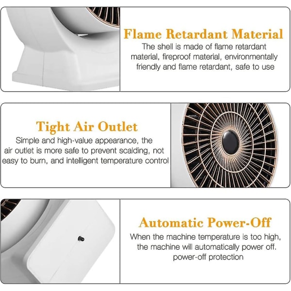 800w minivarmer, energibesparende miniviftevarmer med 3s rask oppvarming, stillegående økonomisk romvarmer, liten romvarmer med termostatkontor (FMY)