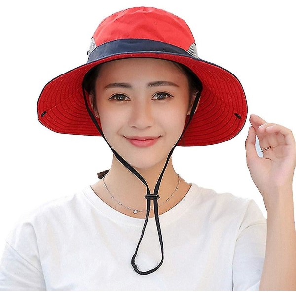 Kvinners Solhatt Sommer Bøttehatt UV-beskyttelse Foldbar Mesh Bredbrem Hatter For Strand Utendørs Fiske Reise Fotturer  (FMY) Red