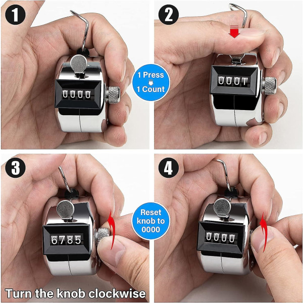 4-siffrig klickräknare - Manuell metallräknare - Klicker för räkning, markering av golf  (FMY)