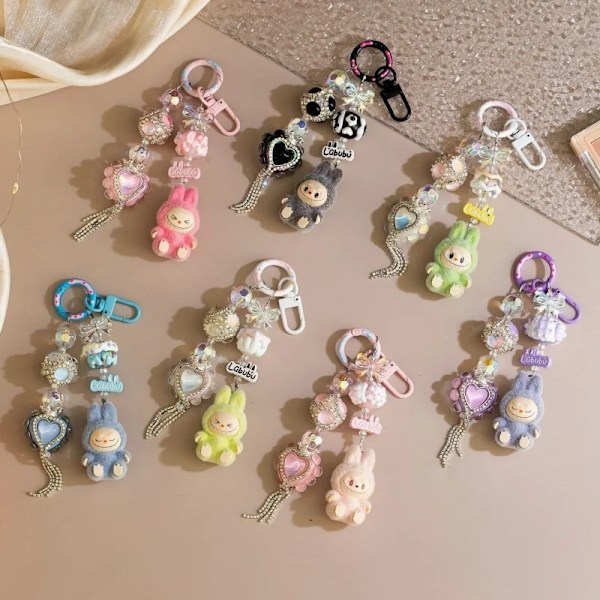 Labubu Vedhæng Anime Figur Nøglering Taske Mobiltelefon Gave Sød Partikel Model Dekoration Kawaii Par Gave Festival(FMY) F