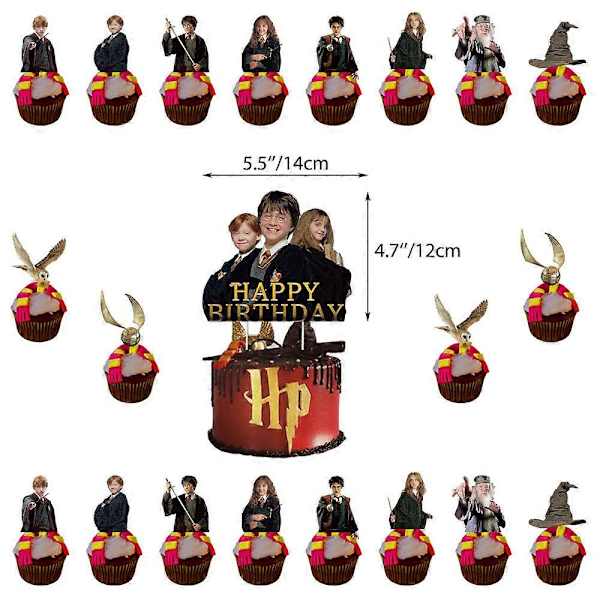 Harry Potter Födelsedag Dekorationssats Innehåller Grattis På Födelsedagen Banderoll Ballonger Kit Tårta Cupcake Toppers, Magic Wizard Party Supplies  (FMY)