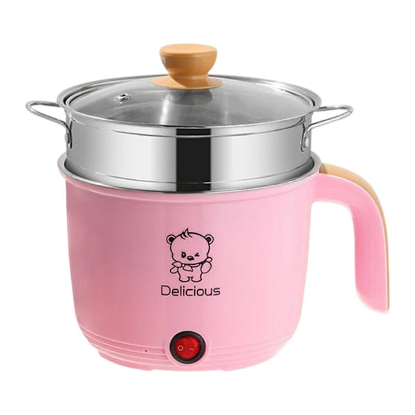 Elektrisk Gryta Hushåll 1.8L Nonstick Elektrisk Stekpanna för Soppa Fritera Pasta (FMY) pink With steamer