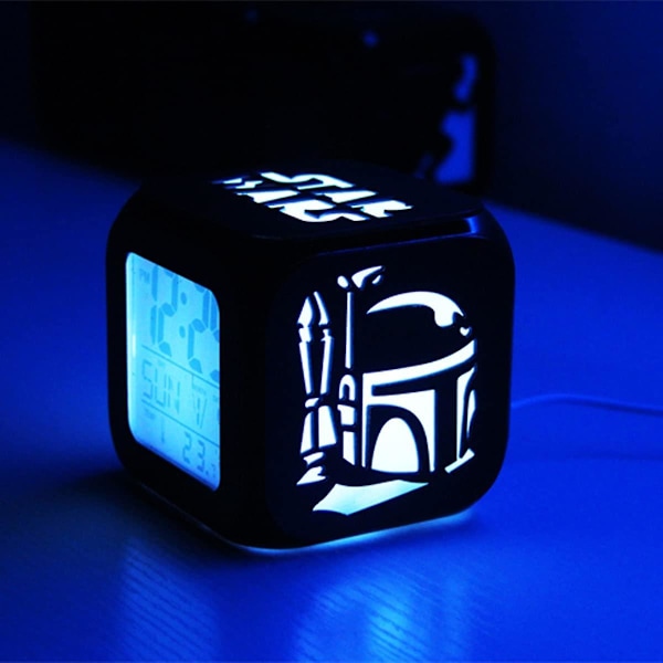 Star Wars Mode Kreativ 3D Stereo Lille Alarmur Lydløs LED Natlampe Elektronisk Ur Sengebordsur Soveværelsesur - USB Opladning (FMY)