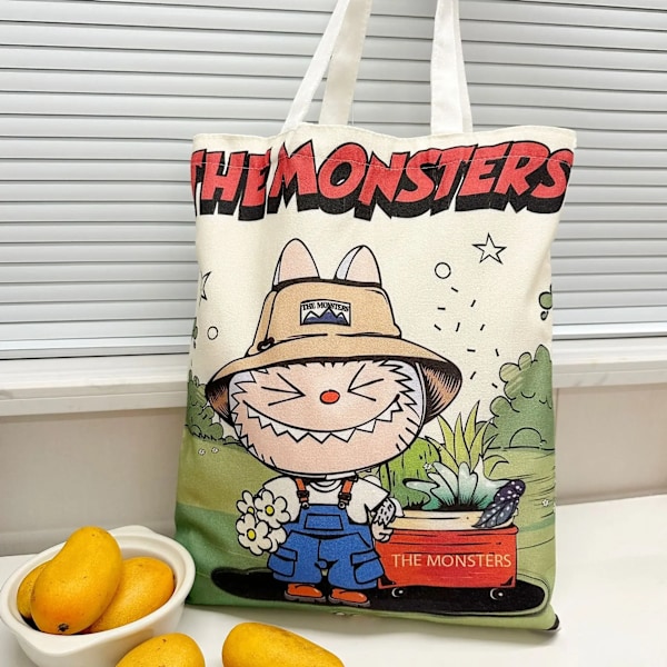 Labubu Canvas Väska Kvinnlig Student Söt Tecknad Shopping Handväska Casual Axelväska The Monsters Utomhus Rese Användning YB13G(FMY) YB13G garden bubu 35cm 40cm