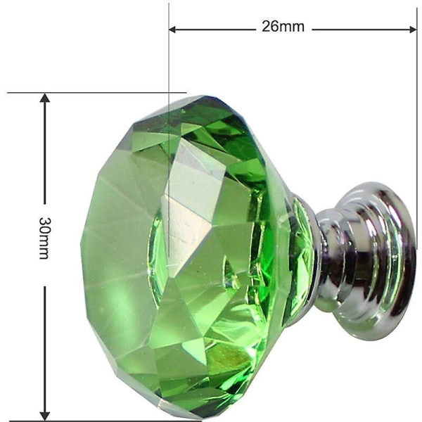 10 kpl 30 mm lasikaapin nupit Crystal Diamond Shape Vetokahva Laatikoille Lipastokaappi Kaappi Keittiö, vihreä (FMY)