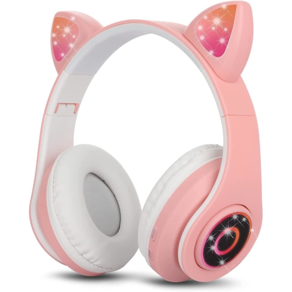 Bluetooth Over-Ear Hodetelefoner Rosa Jente Katteøre Hodetelefoner Rgb Led Lys Foldbar Stereo Trådløse Hodetelefoner Hodesett For Barn Teleskopisk Støydemping