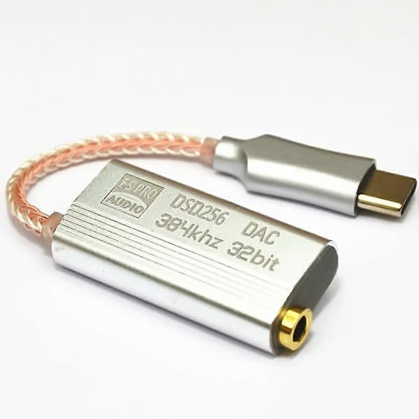 DAC ES9318 USB Typ C Hörlursadapter HiFi Dekodnings AMP Adapter Ljudkort för Android Typ C till Silver