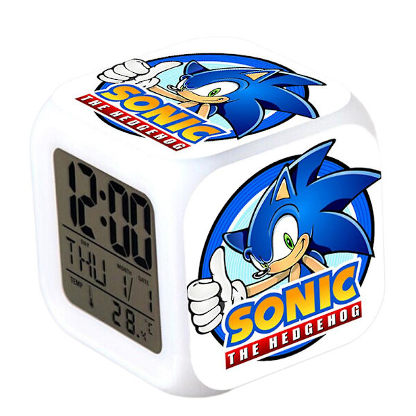 Sonic Digitalt Alarmur 7 Farver Skiftende LED Nattelys Anime Spil Sengekants Kubusur Til Hjemmeindretning Børnegaver  (FMY) C