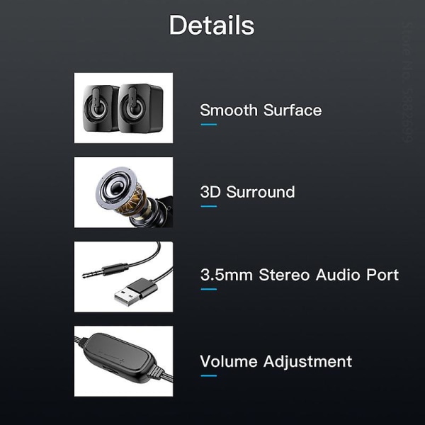 Minitietokonekaiutin USB langalliset kaiuttimet 3d Stereo Surround Sound Kaiutin PC Kannettavalle Ei Bluetooth Kaiuttimet