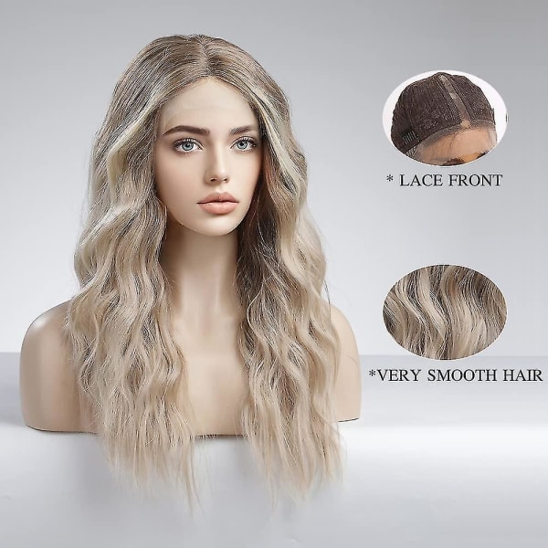 Lång Ombre blond spets peruk för kvinnor naturligt vågigt dagligt hår Syntetiska spetsperuker (FMY)