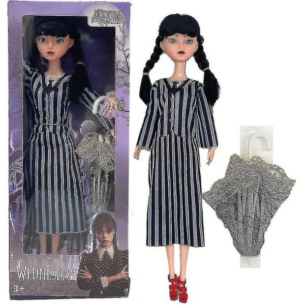 Wednesday Addams Dukker Plyslegetøj, Bevægelige Wednesday Adams Dukker Til Børn (FMY) Striped skirt