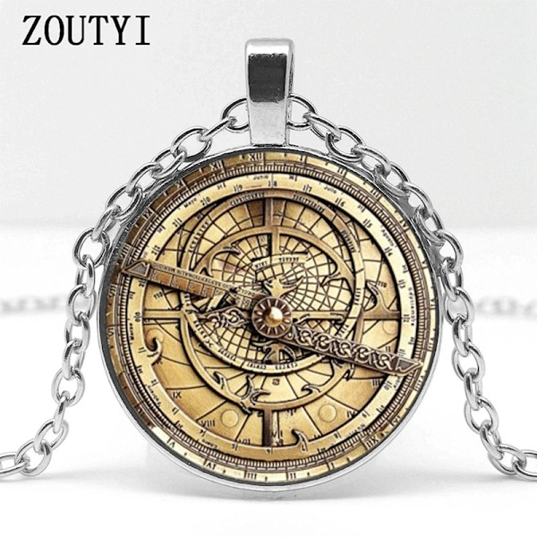 2018/ het försäljning, steampunk gravity vattenfall mystery Bill retro klocka berlock glas konkavt runt hänge halsband smycken(FMY) Silver