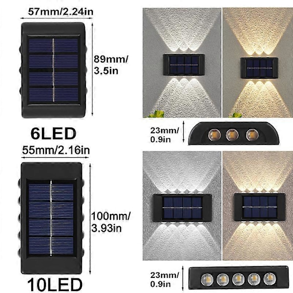 2LED Solar Væglamper Udendørs Vandtæt Sikkerheds LED Belysning Til Have Gårdhave Hegn Dekorationslamper (FMY) Warm 10LED-4PCS