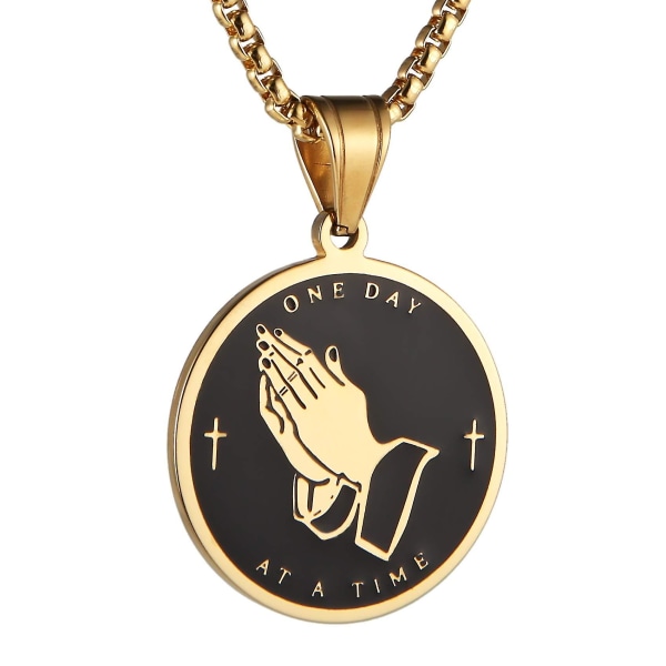 Rostfritt stål Guld Silver Serenity Bön Kors Vintage Religiösa hänge Halsband Medalj Män Kvinnor Charm Smycken Present (FMY) Gold
