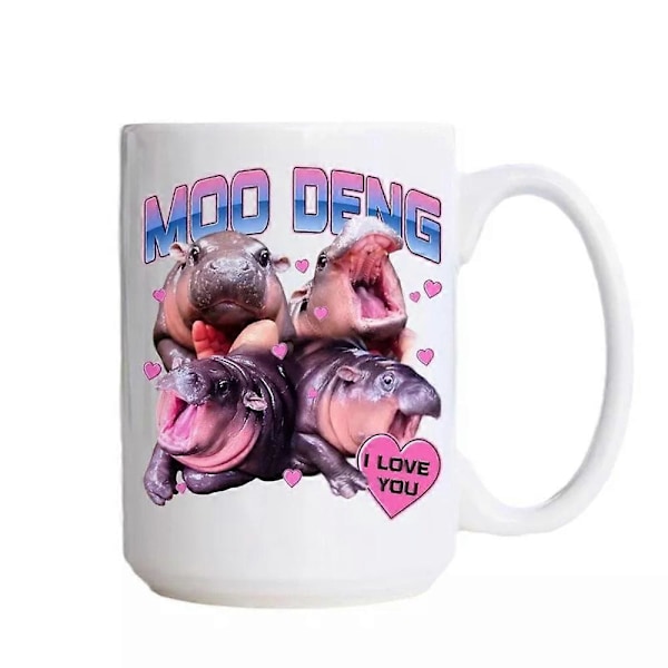 Moo Deng Sød Baby Flodhest Kaffe Kop, Jeg Elsker Dig Moo Deng Kop (FMY) white