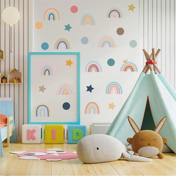 Boho Rainbow vægklistermærker Akvarel Rainbow Polka vægklistermærker Baby Nursery Girls Room Soveværelse Wal (FMY)