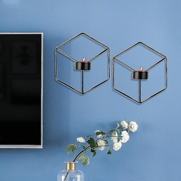 Pohjoismainen tyyli 3D Geometrinen Kynttilänjalka Metalli Seinäkynttilänpidin Koti Koristeet (FMY) black