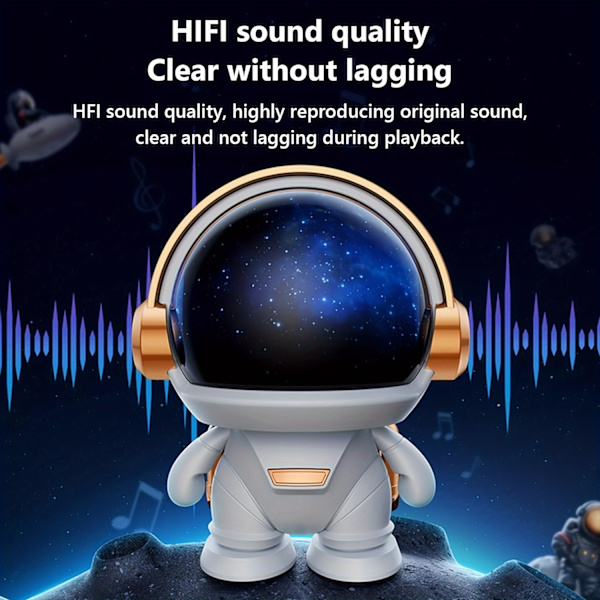 FOUBEAK Söt Cartoon Astronaut Trådlös Liten Högtalare, Liten Trådlös Bärbar Utomhus Semestergåva Högtalare Med Ljus, Familjefest Utomhus (FMY) 1pc