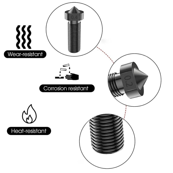 15 stk hærdede dyser sæt, 3d printer 7 stk 0,4 mm dyser og 2 stk 0,2/0,6/0,8 mm slidstyrke nr (FMY)