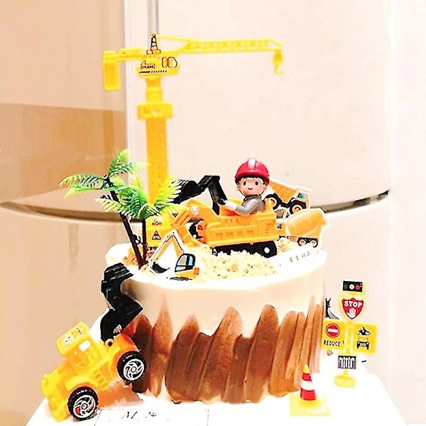 Kran Traktor Byggeplass Bursdagskake Dekor Kake Topper Biler Fest Byggeplass Fest År Bursdagsgutt 1. Baby Shower (FMY) 12pcs