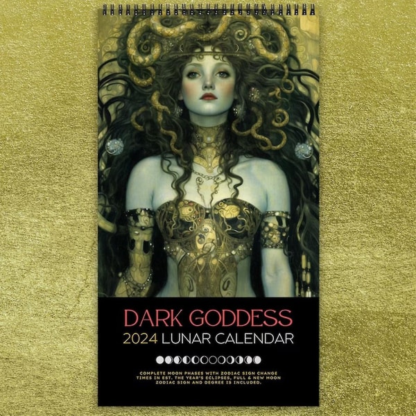 Dark Goddess 2024 Calendar, 2024 Calendar Dark Goddess, Black Wall Calendar Moon Phases Greek Mythology Gift For Her (FMY) L - 20 x 40 cm