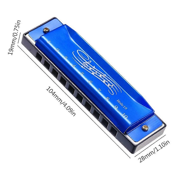 Harmonika i C-tone, 10 Hull Blues-Harp Diatonisk Harmonika 20 Toner Munnorgel (FMY) Blue