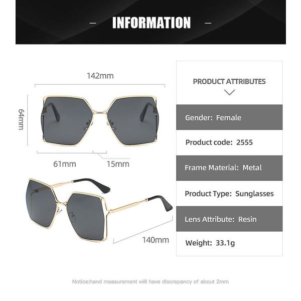 Wekity Square overdimensjonerte solbriller for menn, stor flat topp motebeskyttelsesdeksel, store UV-beskyttelse, rammeløse solbriller (FMY)