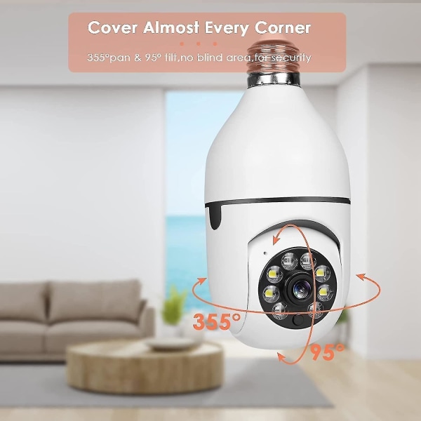2 stk 360 graders sikkerhedskameraer trådløst udendørs, wifi lyspære kamera, 1080p trådløse kameraer til hjemmesikkerhed (FMY)