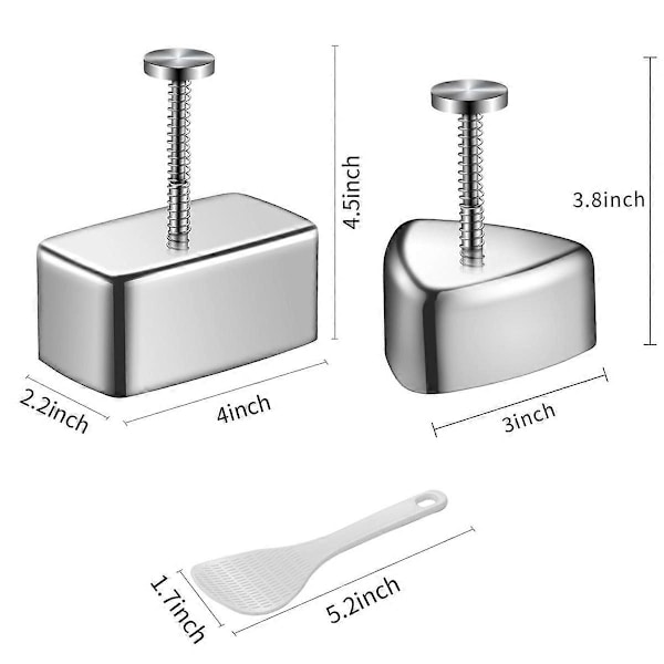 3-pakks Onigiri-form i rustfritt stål, Musubi-form, Risformsett, Maker Press, Klassisk trekant-ris B (FMY) Silver
