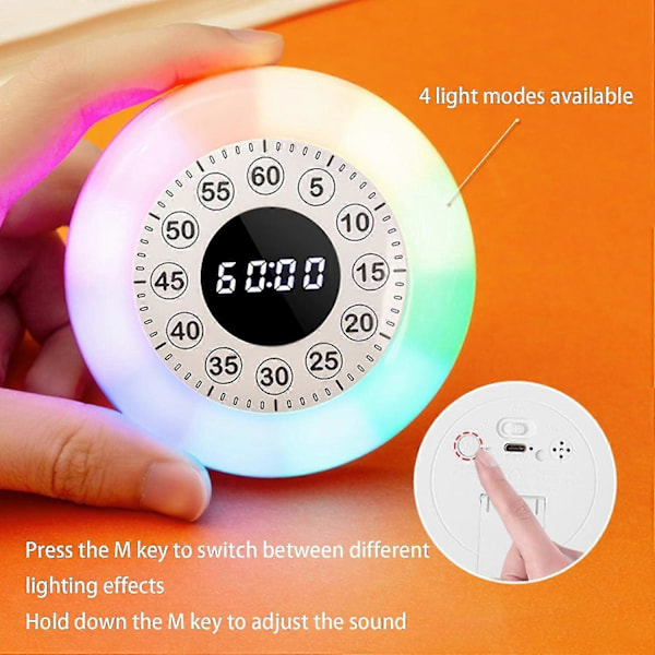Visuel Timer med RGB Lys 60-Minutters Nedtællingstimer Genopladelig Berøringsstyring Pomodoro Timer til Børn Voksne Lydløs Køkken Timer til Hjem (FMY)