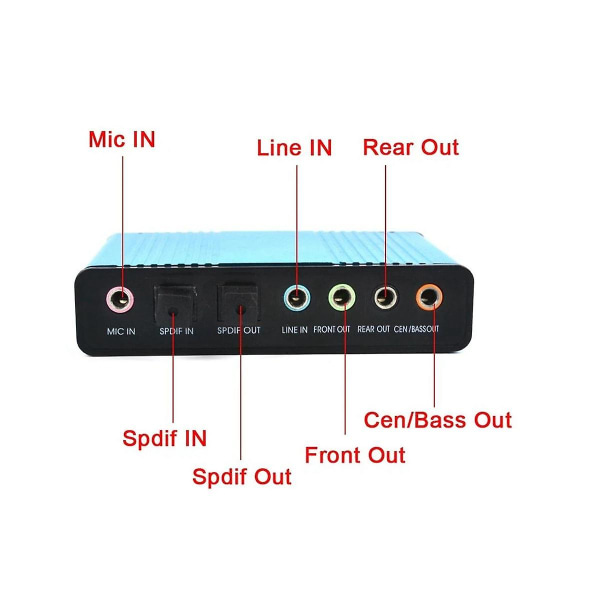 USB 6-kanals 5.1 / 7.1 Surround Ekstern Lydkort PC Bærbar Datamaskin Stasjonær Datamaskin Tablett Audio Optisk Adapter (FMY)