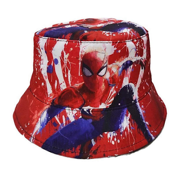 Barn Spiderman Superhjälte Cartoon Hinkhatt Pojkar Flickor Fiskehatt Keps Beanie Solhatt (FMY) A