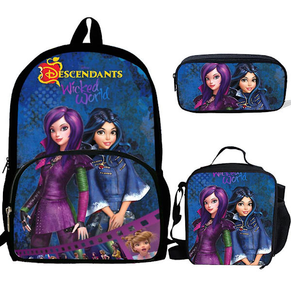 3 st Descendants 3 Ryggsäck Flickor Pojkar Pennfodral Skolväska Anime Cartoon Ryggsäck Laptop Laptop Present Till Barn  (FMY) only backpack4
