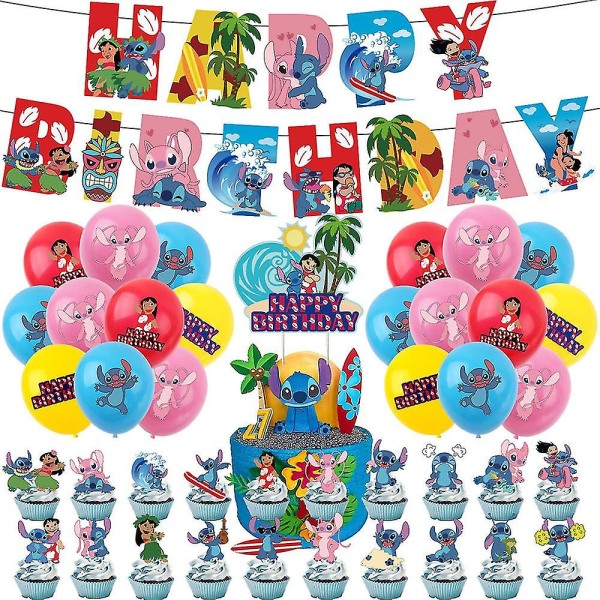 Lilo & Stitch Tema Födelsedagsfest dekorationer Banderoller Ballonger Tårta Toppers Set