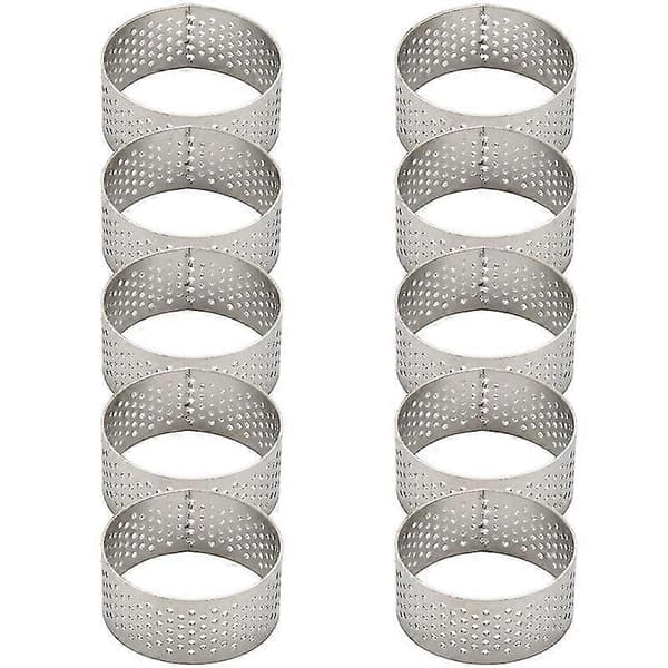 10 stk 4,5 cm Runde Rustfrie Perforerte Sømløse Tertering Quiche Ring Tertepai Tertering Med Hull (FMY) silver