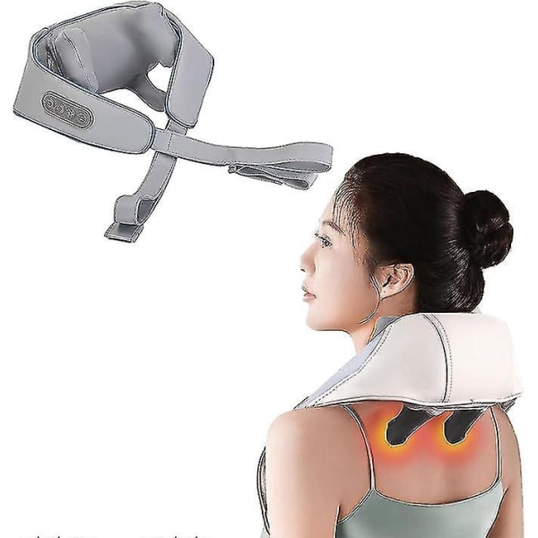 Nakke- og skuldermassasjeapparat, Shiatsu ryggmassasjeapparat for nakke og skulder, 2 massasjemoduser, dypvevs 3d eltende nakkemassasjeapparat (FMY) gray