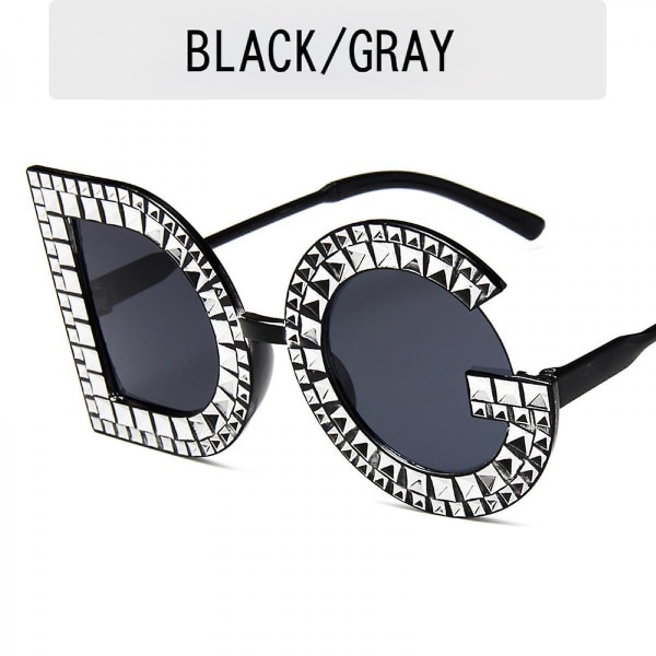 Europeisk och amerikansk trend Stora ram Letter Solglasögon Retro diamantpläterade solglasögon Kvinnlig plastbåge (FMY)