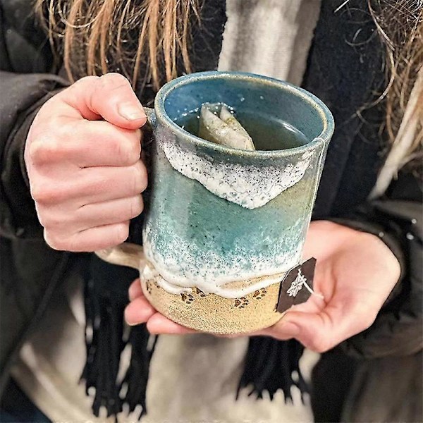 Keramisk Kaffemugg med Havskustlinje, Tassavtryck, Vattenkopp, Tekopp, Kaffetillbehör (FMY) 15oz