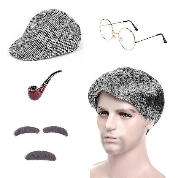 Mummo Vanha Nainen Pukeutumissetti - 7 osaa - Halloween-asu aikuisille ja lapsille (FMY) Light Gray Afro