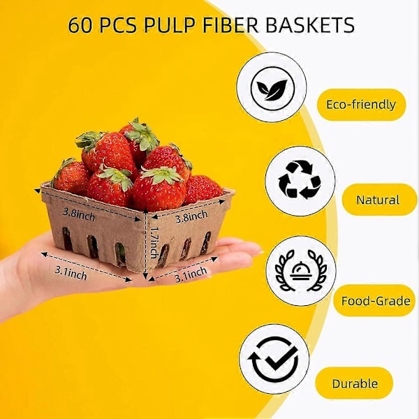 60 stk. Bærbakke af papirmassefiber, til jordbær, blåbær, hindbær, druer, kirsebær, produktbakke Con (FMY) Brown