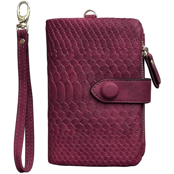 Womens Wallet Small Compact Bifold Leather Wallet,ladies Wristlet Clutch Zipper Coin Purse