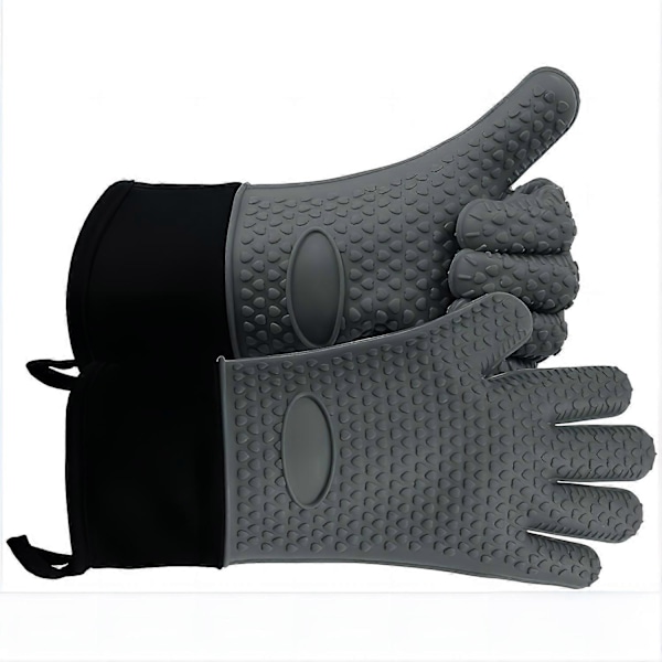 2-pack, Grillhandskar, BBQ-handskar Värmebeständiga Ugnshandskar, Värmeisolerande Handskar, Bakhandskar, Kökssilikon Ugnshandskar, Långa (FMY) grey