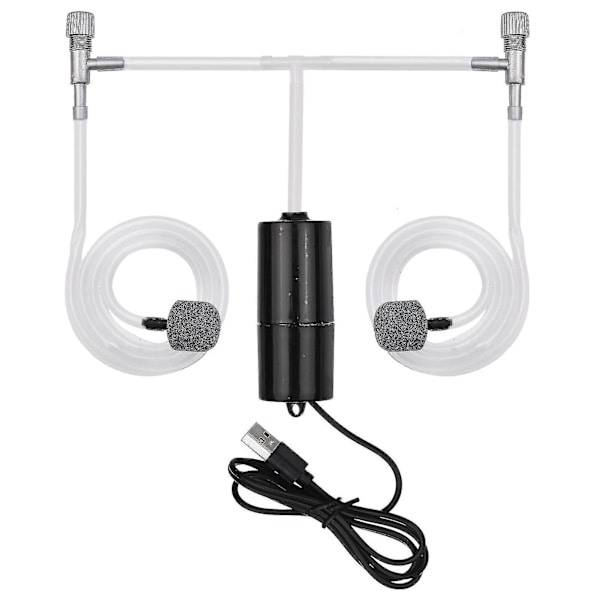 Akvarium USB luftpump liten syrepump med 2 luftsten slang hängande spänne för fisk tank utomhus fiske  (FMY) Black With 2 Air Stone
