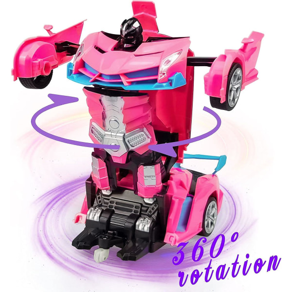 Fjernbetjeningsbil, Transformation Car Robot Rc-biler til børn Drenge Piger Gave, 2,4 g 1:18 Racerbil med en-knap Pink (FMY)