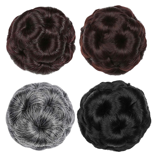 Faux syntetisk hårbolleforlengelse elastisk bølget brudebolle chignon hårstykke Qinhai  (FMY) Grandma Grey