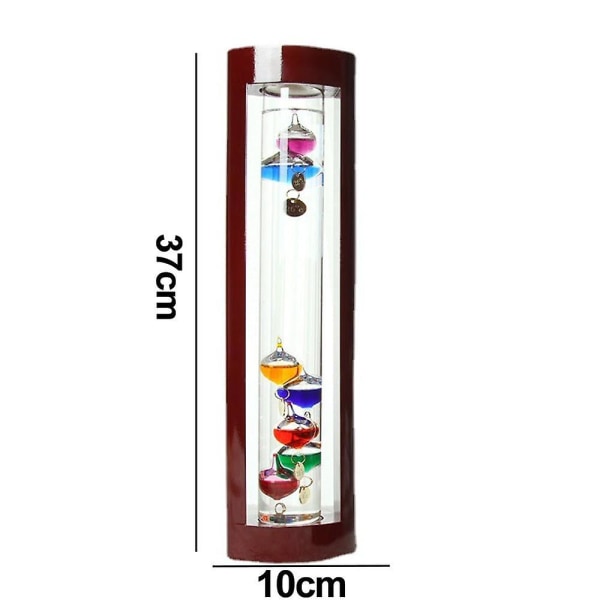 Galileo termometer i glas, et design med flerfarvede kugler i en kirsebærtræramme (FMY) 10*6*H37cm