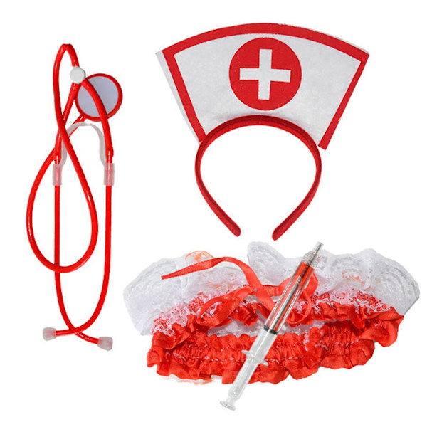 Sygeplejerske Hat Form Hovedbånd Stetoskop Pen Lårbæl Cosplay Kostume Hovedbeklædning  (FMY) Nurse set one packag