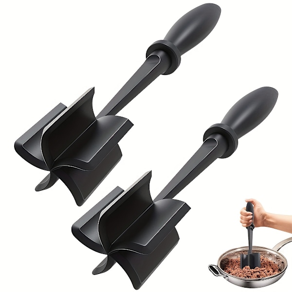 2/4 stk. Meat Master Chopper - Varmebestandige Køkkenredskaber til Hjemmet med Skridsikker Håndtag, Multifunktionel Hamburger- og Oksekødsmoser, N  (FMY) Black 2pcs