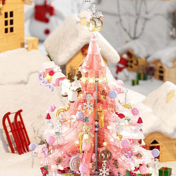 675 osaa Pink Building Block Crystal Joulukuusi, söpöillä poroilla ja teddykarhulla - täydellinen uusivuosilahja (FMY) Christmas Gift