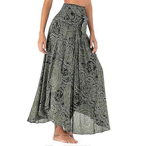Lång Bohemisk Gypsy Boho Hippie-kjol för kvinnor (FMY) green